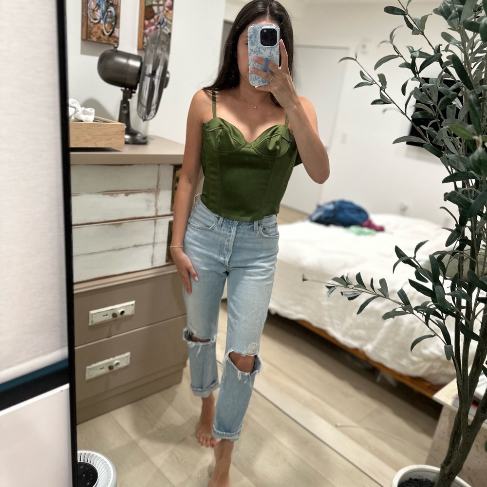 Green Satin Corset Top